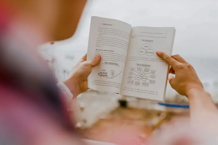 Hands holding an open book