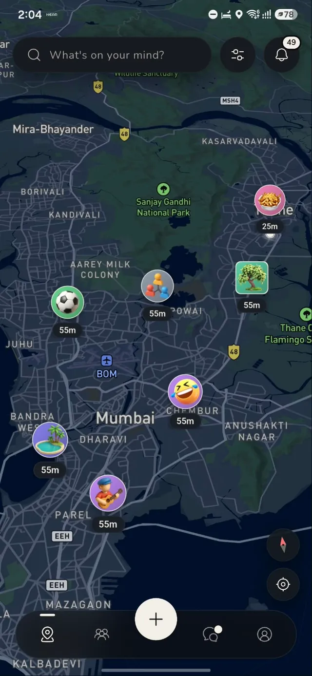 Near app showing nearby plans on the Mumbai map